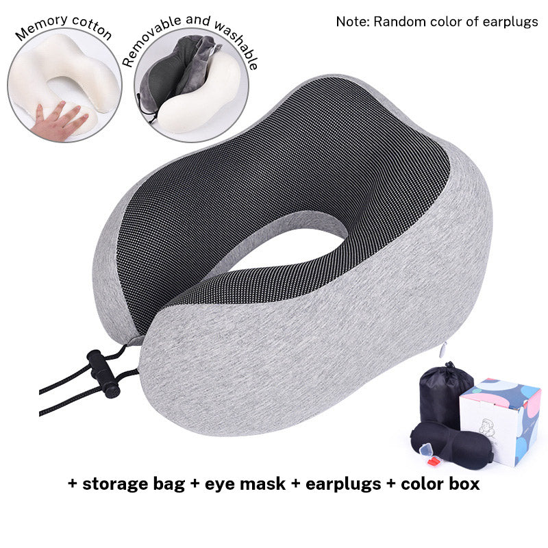 Memory Cotton U-Shaped Travel Neck Pillow with Storage Bag