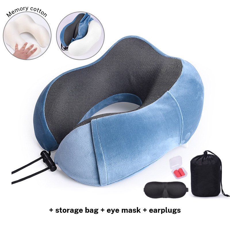 Memory Cotton U-Shaped Travel Neck Pillow with Storage Bag