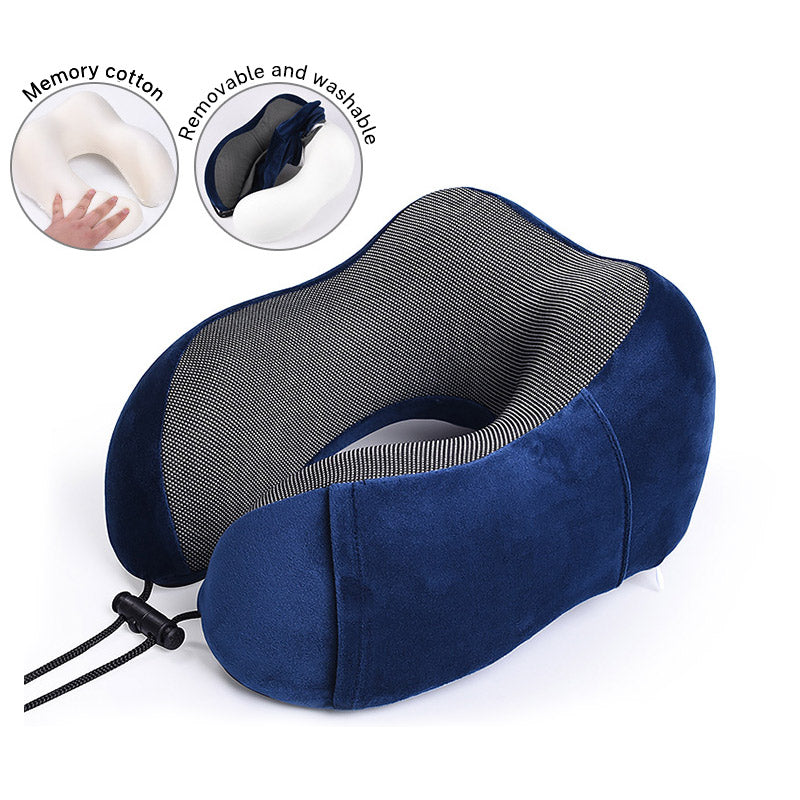 Memory Cotton U-Shaped Travel Neck Pillow with Storage Bag