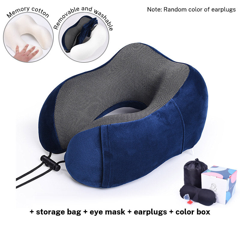 Memory Cotton U-Shaped Travel Neck Pillow with Storage Bag