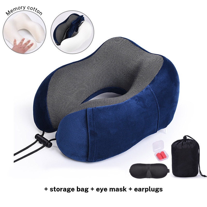 Memory Cotton U-Shaped Travel Neck Pillow with Storage Bag