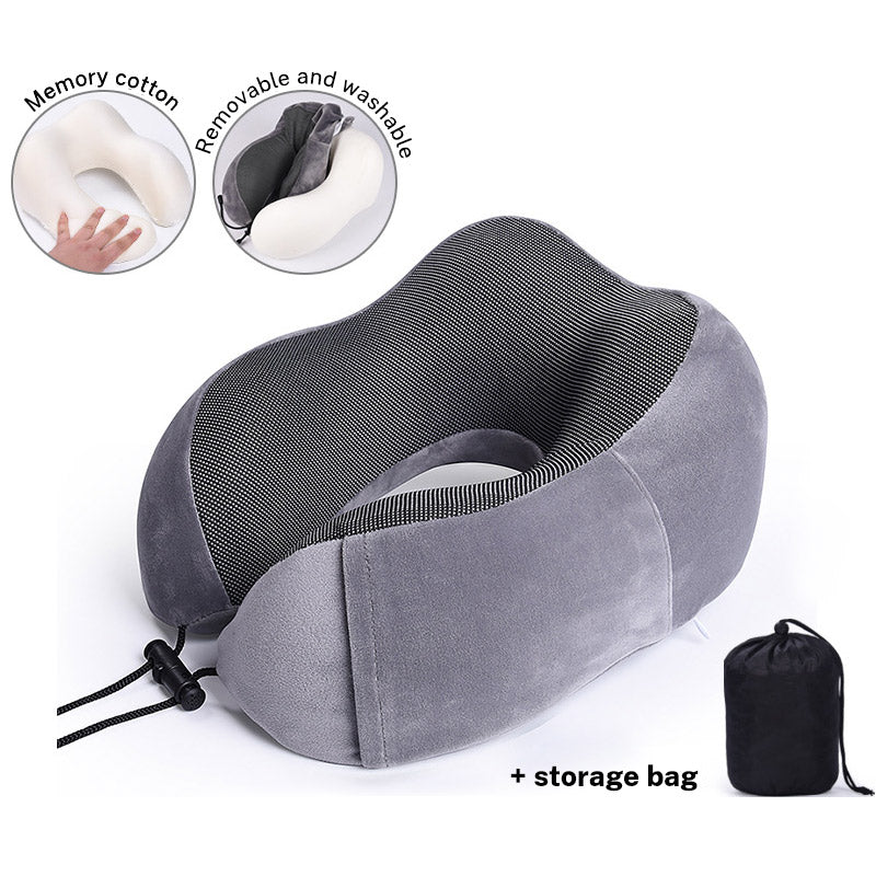 Memory Cotton U-Shaped Travel Neck Pillow with Storage Bag