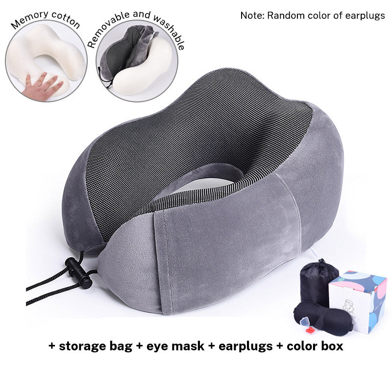 Memory Cotton U-Shaped Travel Neck Pillow with Storage Bag