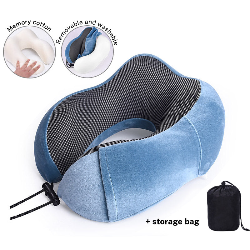 Memory Cotton U-Shaped Travel Neck Pillow with Storage Bag