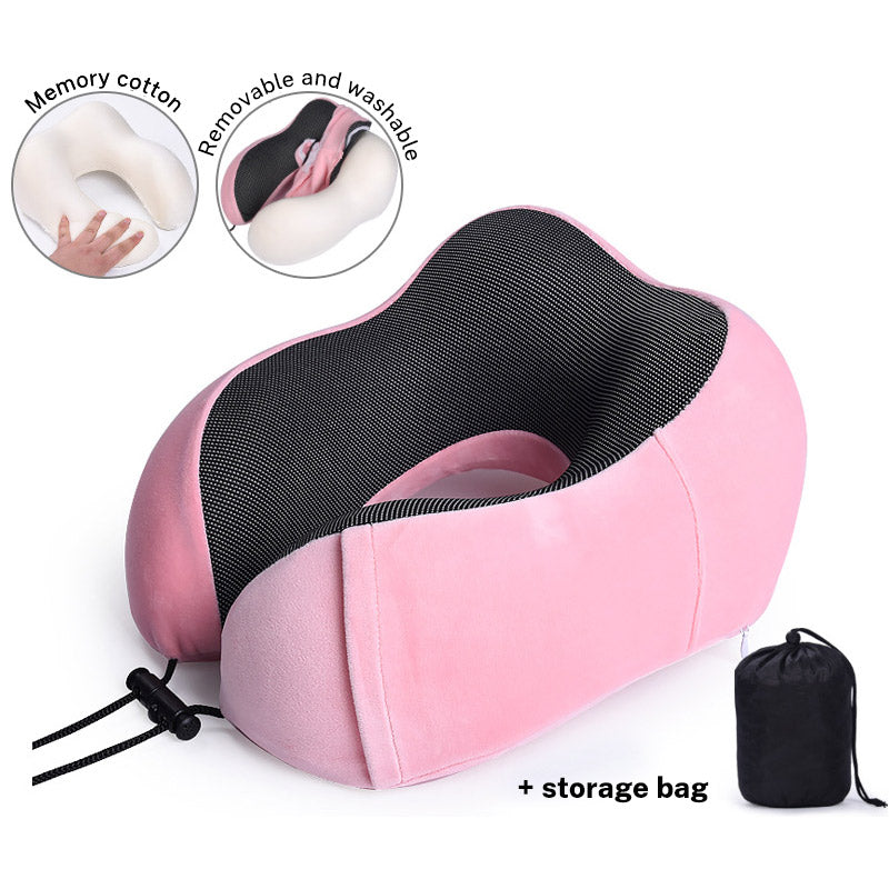 Memory Cotton U-Shaped Travel Neck Pillow with Storage Bag