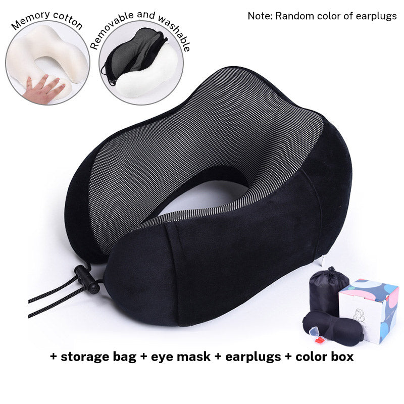 Memory Cotton U-Shaped Travel Neck Pillow with Storage Bag