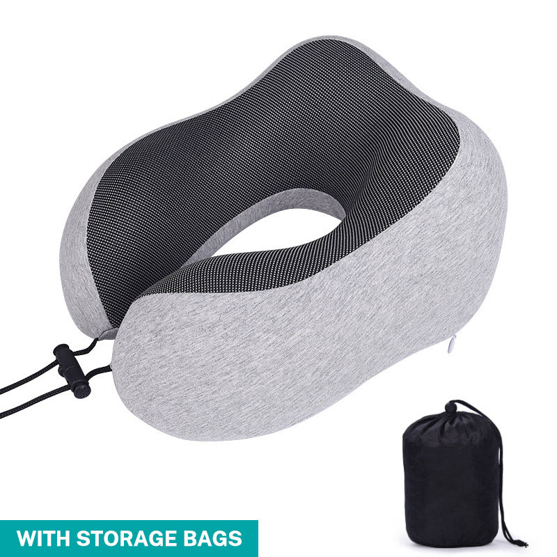 Memory Cotton U-Shaped Travel Neck Pillow with Storage Bag