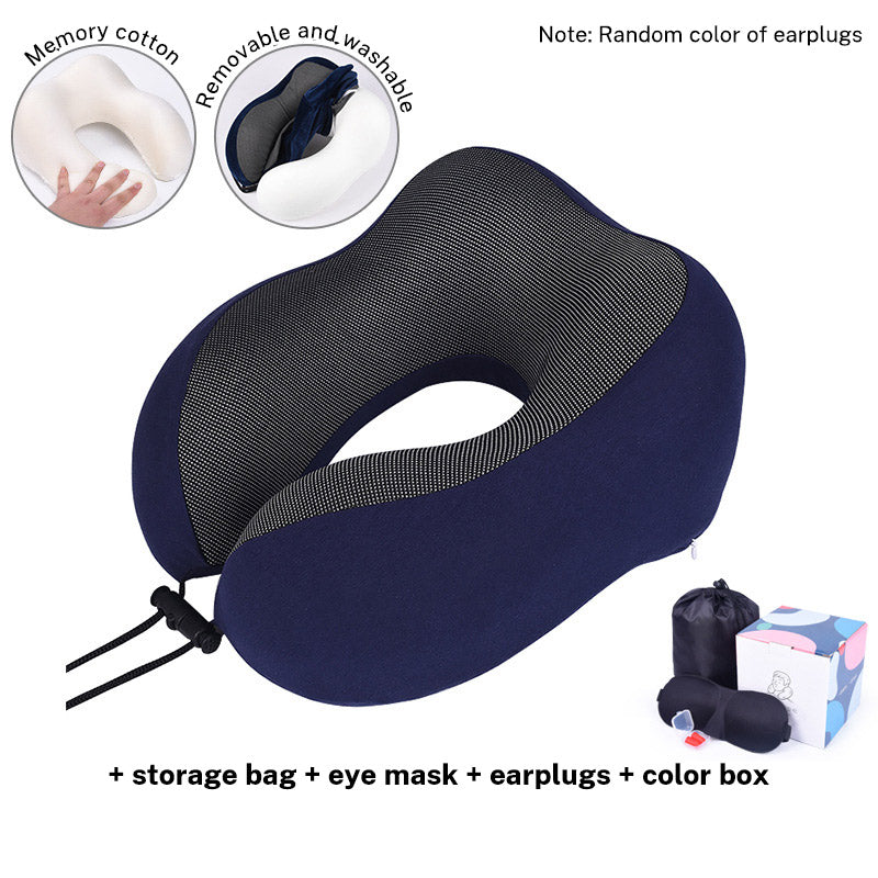Memory Cotton U-Shaped Travel Neck Pillow with Storage Bag