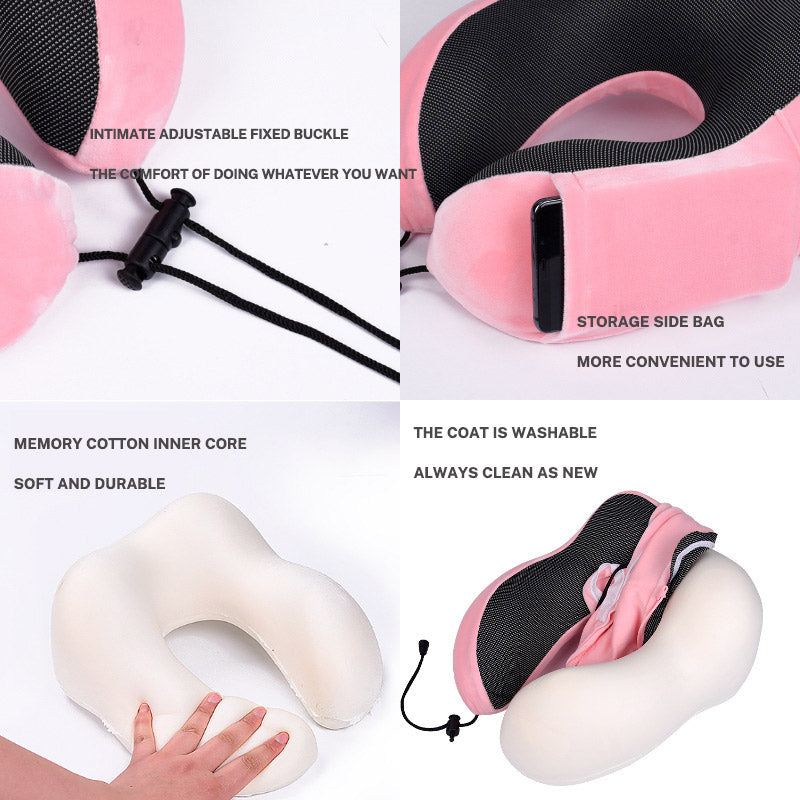 Memory Cotton U-Shaped Travel Neck Pillow with Storage Bag