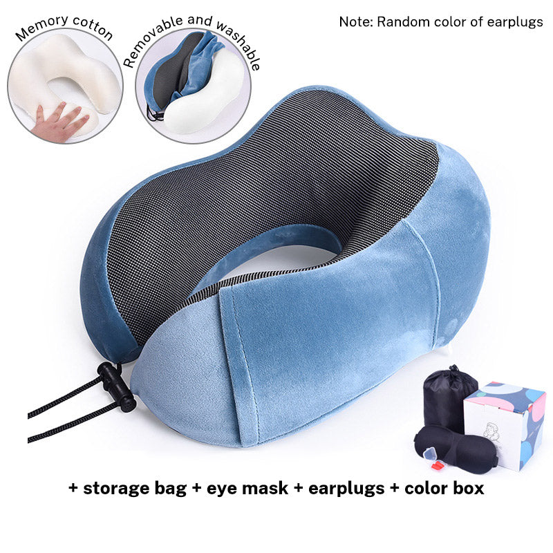 Memory Cotton U-Shaped Travel Neck Pillow with Storage Bag