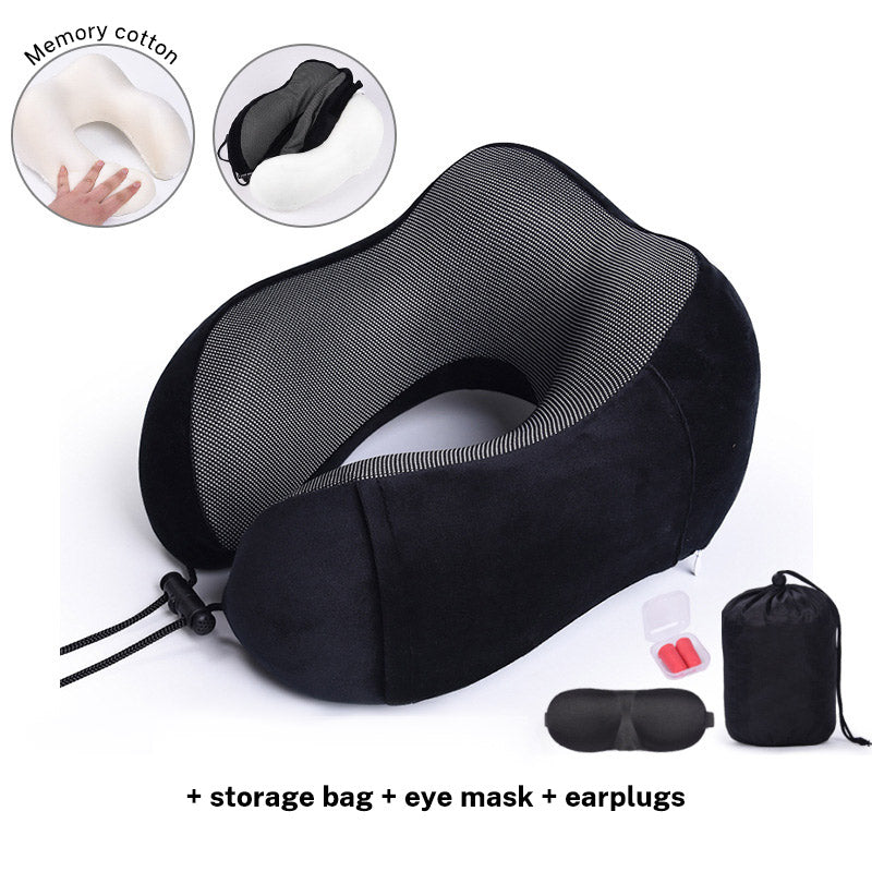 Memory Cotton U-Shaped Travel Neck Pillow with Storage Bag