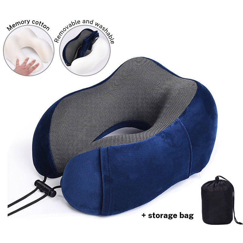 Memory Cotton U-Shaped Travel Neck Pillow with Storage Bag