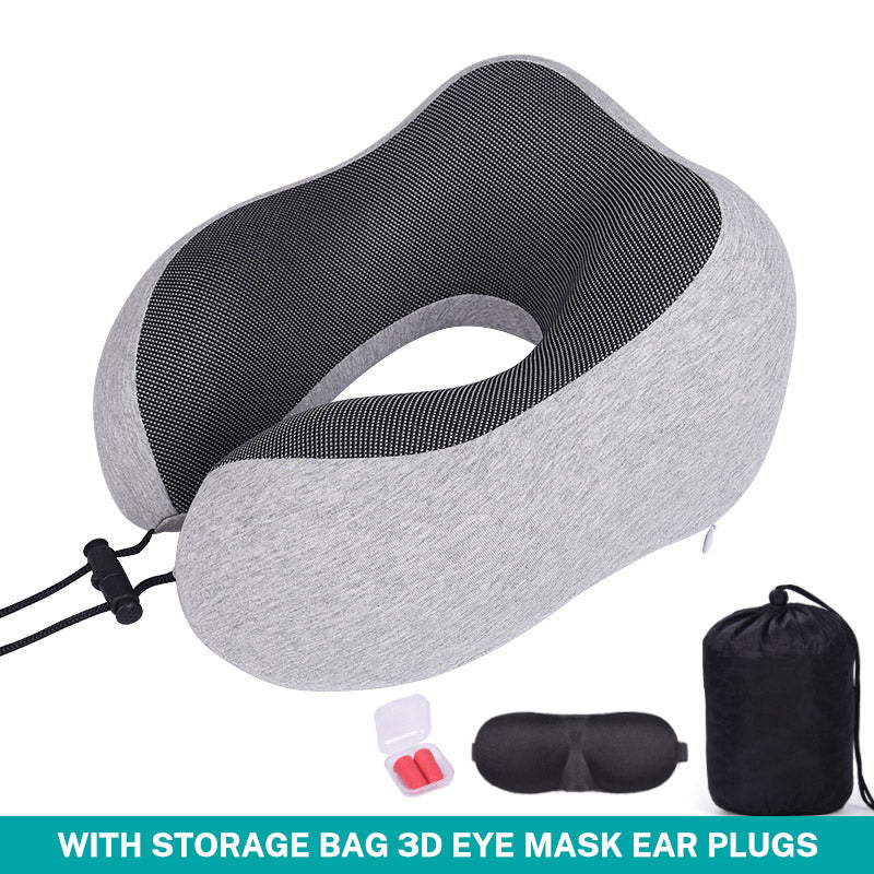 Memory Cotton U-Shaped Travel Neck Pillow with Storage Bag