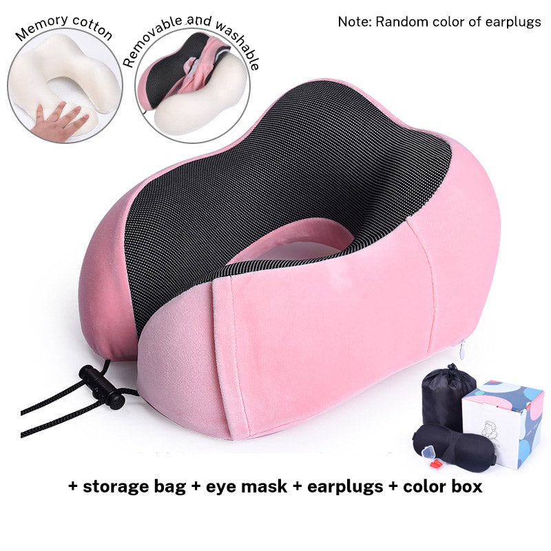Memory Cotton U-Shaped Travel Neck Pillow with Storage Bag