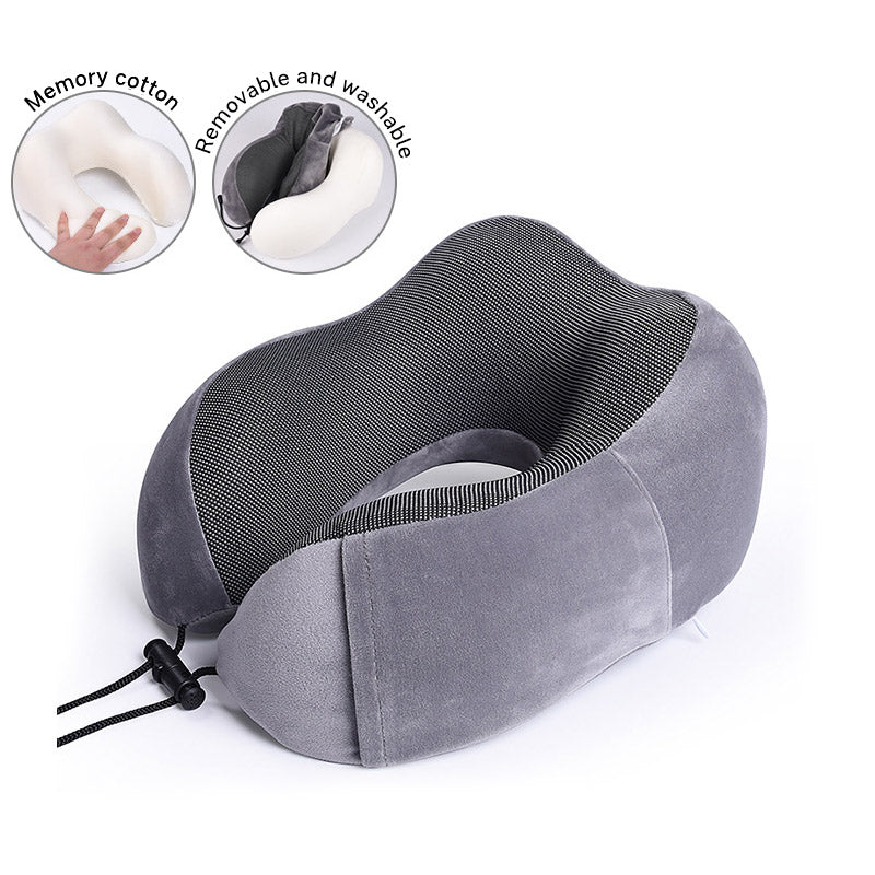 Memory Cotton U-Shaped Travel Neck Pillow with Storage Bag