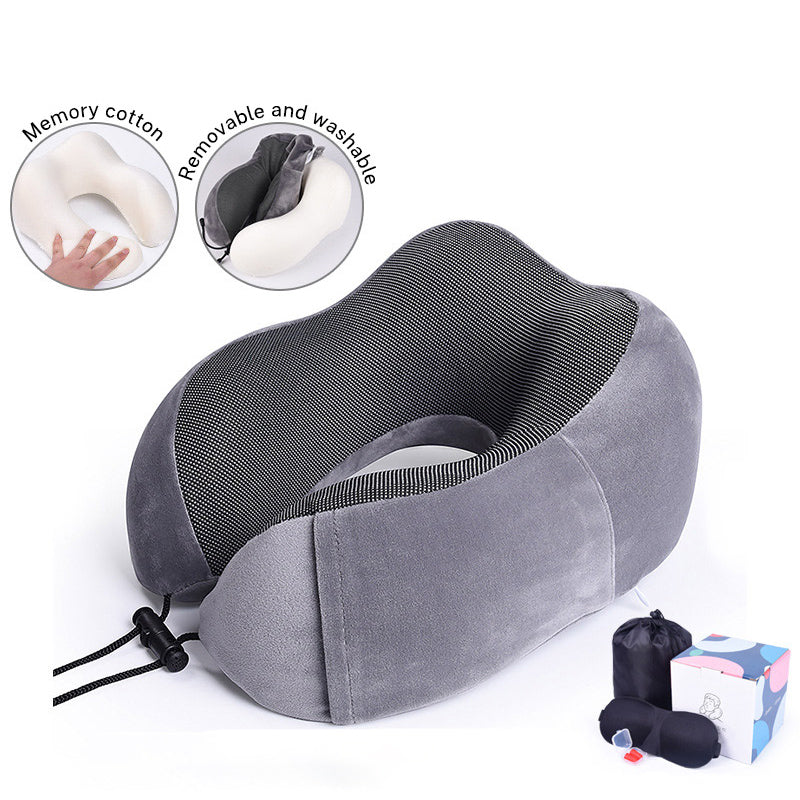 Memory Cotton U-Shaped Travel Neck Pillow with Storage Bag